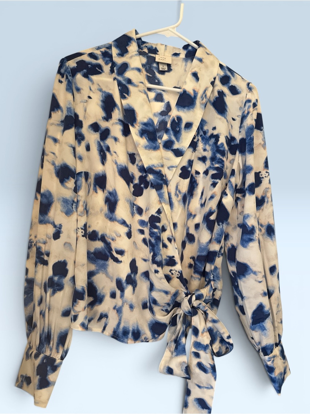 a new day Blue and Cream Tie-Dye Wrap Blouse
